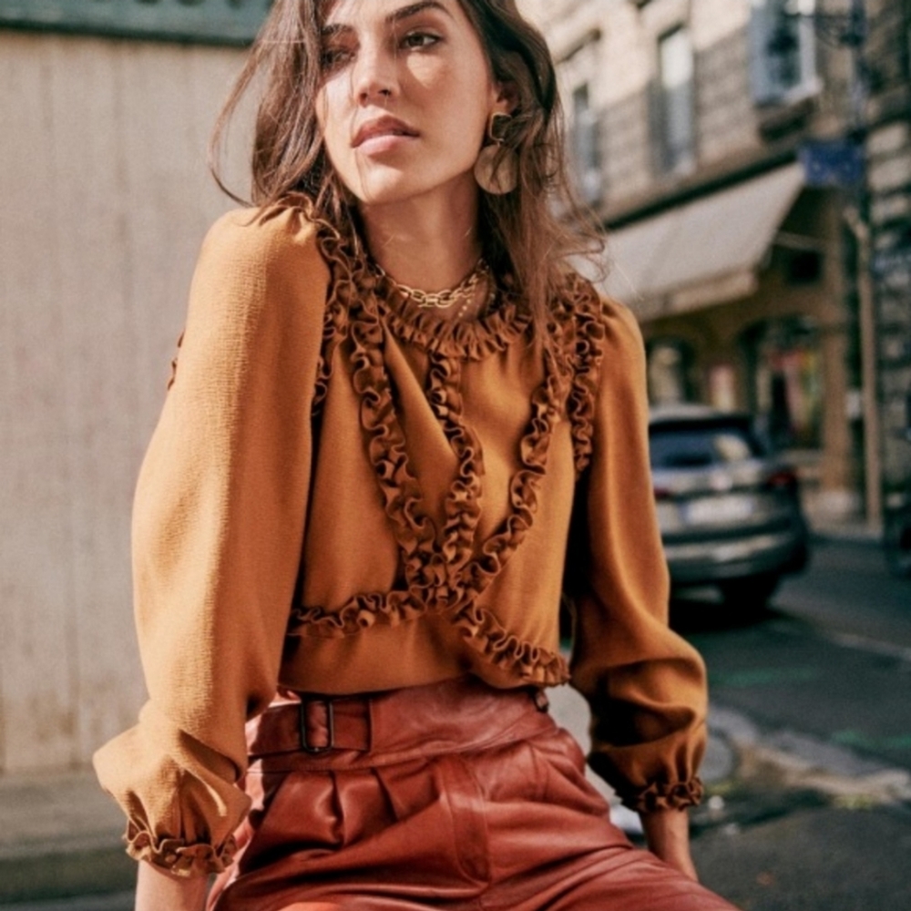 Sezane Elea Long Sleeve Blouse SZ 38